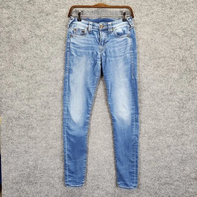 Pantalones de mezclilla True Religion para mujer 27 azules Jennie curvilíneos ajustados elásticos cremallera mosca Foto 1 de 4