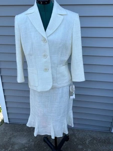 Falda y Blazer Kasper Off White Texturizado Talla 8 Nuevo con Etiquetas Sucio en Falda como se encuentra - Imagen 1 de 8