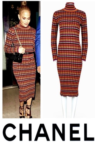 Maxi Abito 5K Nuovo Chanel 2018 Jlo Nero Rosso Righe 34 36 38 2 4 6 Ricevuta S M