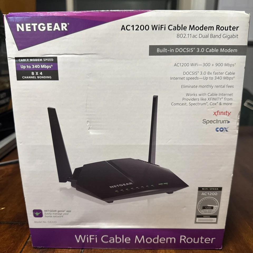 NETGEAR AC1200 WiFi Cable Modem Router Model C6220 802.11ac Dual Band Gigabit - Image 1 of 4