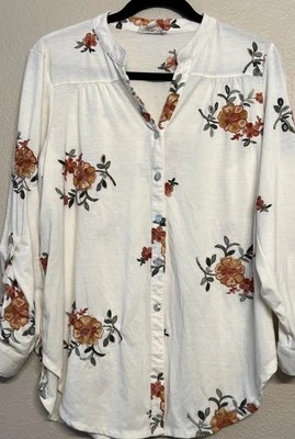 Top túnica floral bordado Hope Springs, marfil, flores naranja quemado talla M Foto 1 de 4