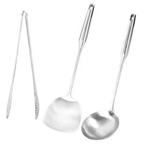3-Piece Modern Stainless Steel Kitchen Utensil Set - Spatula, Ladle and Tongs... - Picture 1 of 8