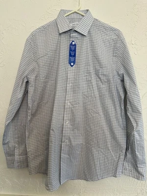 Calvin Klein Mens White Blue Plaid Dress Shirt Long Sleeve Stretch Size L NWT - Image 1 of 4