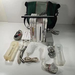 Nintendo Wii Console Bundle Tested 5 Games 2 Wiimotes Nunchucks Skins Bag - Picture 1 of 19
