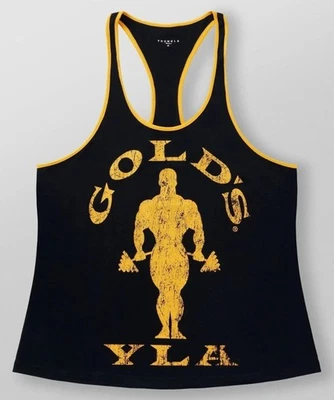 YLA x Gold's Timbre Tanque Músculo Gimnasio Entrenamiento Entrenamiento Correr L Algodón NEGRO/DORADO ¡NUEVO EN CAJA! Foto 1 de 4