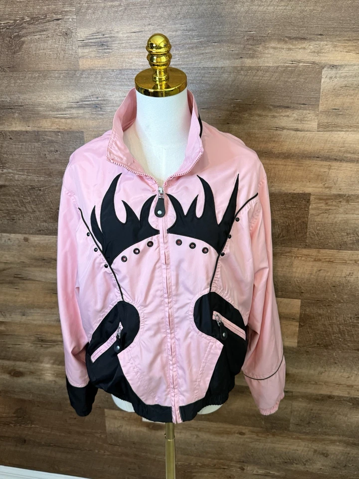 Chaqueta cortavientos vintage Jamie Sadock rosa y negra - mediana para mujer Foto 1 de 4