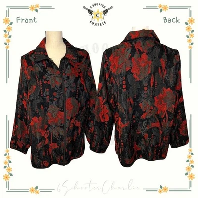 Chaqueta tapiz para mujer TanJay floral negra roja talla 18W 6 botones delanteros Foto 1 de 4