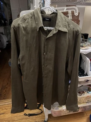 NWT Theory 100% Linen Shirt Mens Med Olive Irving Long Sleeve Button Down  $225 - Image 1 of 4