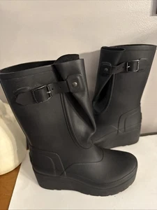 Hunter Original High Heel Visitar › Rubber Rain Ankle Boots Sz 7 Black - Picture 1 of 11