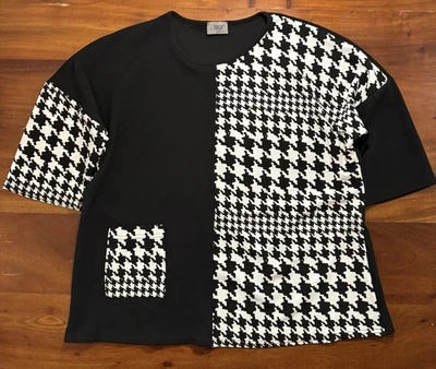 Jostar Women’s Black White Houndstooth Half Sleeve Tunic Oversize T Shirt Sz M - Image 1 of 4