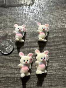 Lot Of 4 Fuzzy BUNNIES, Pink, White, & Flower Mini Flower - Picture 1 of 3