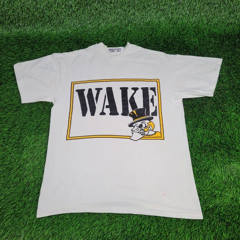 Vintage 80s Wake Forest University Shirt Mens Large Single-Stitch White Yellow Cover