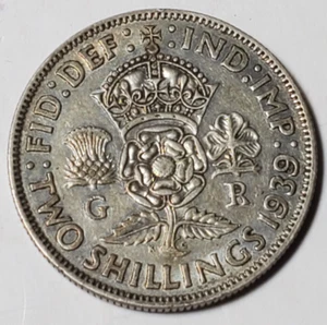 GROSSBRITANNIEN 2 SCHILLING 1939 SILBER schöne Münze! - Bild 1 von 4