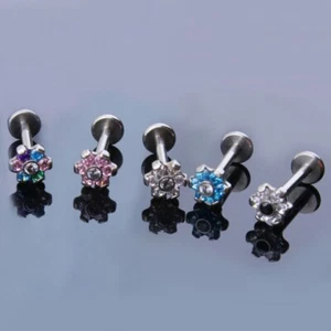 Flower Top Internal Threaded Labret Cartilage Helix Tragus Daith 16G - Picture 1 of 2