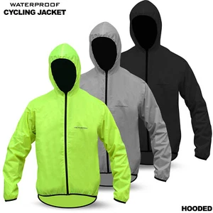 Mens Cycling Hooded Jacket High Visibility Waterproof Running Top Rain Coat - Picture 1 of 4