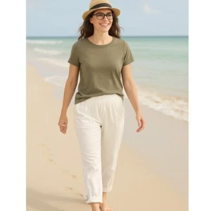 Soft Surroundings Medina Roll-Tab Pull-On Utility Pant Cotton Blend White 1X - Picture 1 of 13