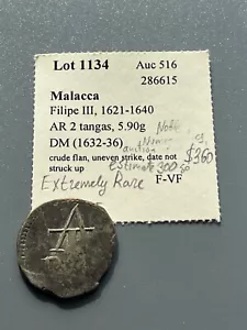 Spanish/Portugese MALACCA 1621-1640 SIlver 2 tangas Philip III 1621-1640 W 5.9g - Picture 1 of 6