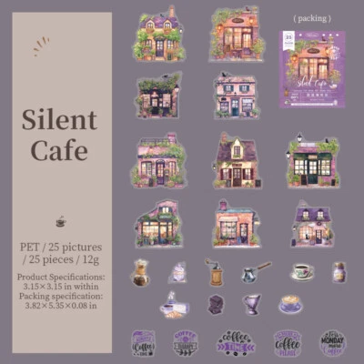 25Pcs Coffee Cafe Themed PET Stickers Scrapbooking Collage Journal Card Crafts - Image 1 of 4