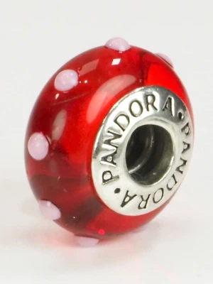 PANDORA Charm rot, weiße Punkte Murano-Glas 925 Sterlingsilber; K118 - Bild 1 von 2
