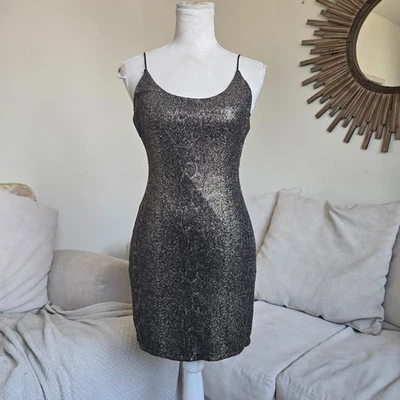 Alice + Olivia 女式黑色金属紧身连衣裙闪光蛇皮 0 码 — 第 1/4 张图片