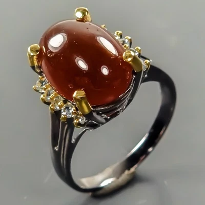 Anel de hessonita natural 6 quilates prata esterlina 925 tamanho 7/R422075 Shop Jewelry - Imagem 1 de 4