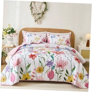 Quilt Set Blumen Tagesdecke weiche Mikrofaser leichte Größe Quilt King rosa - Bild 1 von 8