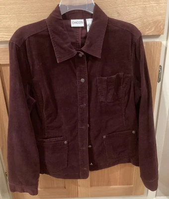 Camisa Chico's Borgoña Abotonada Talla 1 Algodón/Spandex 3 Bolsillos Foto 1 de 4