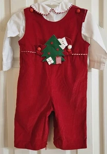 Pagliaccetto e camicia in velluto a coste Funtasia Too rosso rimovibile albero di Natale Babbo Natale taglia 9 M - Foto 1 di 9