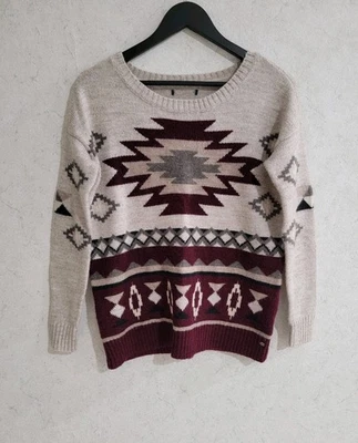Suéter American Eagle Mujer Grande Beige Mezcla Lana Azteca Suroeste Tribal S Foto 1 de 4