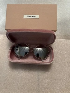 Miu Miu Women’s Silver Mirrored Round Logo Metal Sunglasses S MU 50S - Picture 1 of 8
