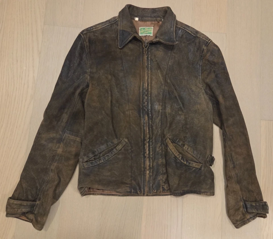 James Bond Skyfall Levi’s 复古 20 世纪 30 年代 Menlo 皮革夹克,尺寸 S 棕色 — 第 1/4 张图片