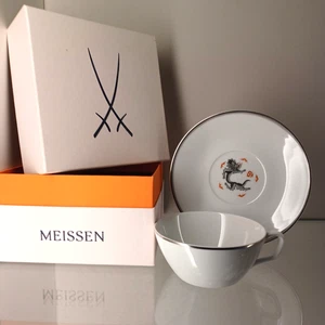MEISSEN Teetasse mit UT Schwarzer Hof- Glücks Drache rot Platinrand 1. Wahl TOP - Bild 1 von 11