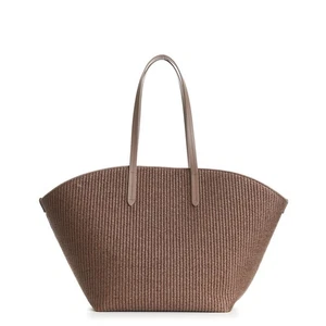 BRUNELLO CUCINELLI 2750$ Pannier Shopper Bag - Techno Cotton Raffia With Monili - Picture 1 of 11