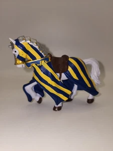 2000 Papo Medieval Knight's White Horse Blue & Yellow Stripes Dressage Toy - Picture 1 of 7