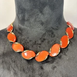 Vintage Lisner Burnt Orange Thermoset Gold Tone Adjustable Collar Necklace - Picture 1 of 15