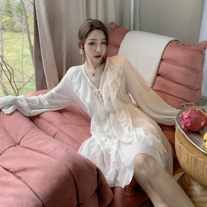 Damen Fee Netz Kleid Plissee Rüschen ausgestellte Ärmel süß Mori Kleid Lolita süß - Bild 1 von 12