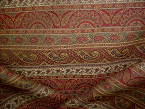 6-1/2Y KRAVET 16256 BLAU ROT PERSISCH GESTREIFT PAISLEY BROKAT POLSTERSTOFF - Bild 1 von 4