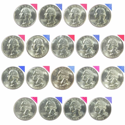 1990-1998 P D Washington Quarters Mint Cello Set BU Run 18 US Coin Lot Cover