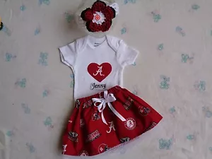 Alabama Crimson Tide Baby Girl Skirt, Personalized Bodysuit and Headband. - Picture 1 of 1