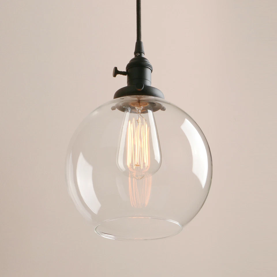 PERMO VINTAGE INDUSTRIAL BLACK CEILING PENDANT LIGHT GLOBE GLASS LAMPSHADE - Image 1 of 4