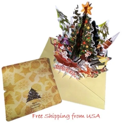 Tarjeta de Felicitación 3D Pop Up Feliz Navidad Fiesta Familia Amigos Hecha a Mano + Sobre Foto 1 de 4