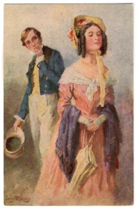 Romantic couple painting fashion postcard ca 1915 German original vintage - Picture 1 of 2