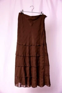 Women's Cute Aline Roper Ruffled Long Skirt Brown Elastic Waist size Large - Picture 1 of 8