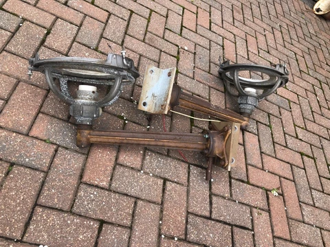 RARE Pair CAST IRON 1940s Industrial Holophane Light Outdoor Street Vintage Lamp Cover