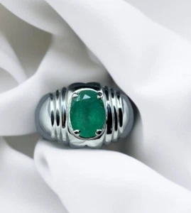 Natural Man Woman Deep Green Emerald Gift Ring Silver 925 Zamurd prong Band - Picture 1 of 5