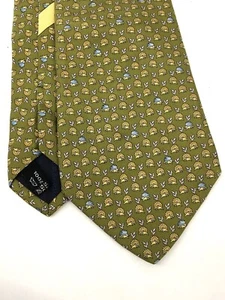 SALVATORE FERRAGAMO Stachelschwein Igel grün oliv Herren Seidenkrawatte Italien - Bild 1 von 5