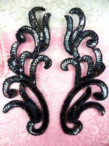 Sequin Beaded Appliques Aurora Borealis Gunmetal Mirror Pair SET Patch 9" (0170) - Picture 1 of 1