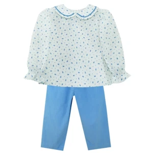 ZUCCINI  Floral L/S Top and Cord Pants - Blue/White-NWT Girls 8 - Picture 1 of 3