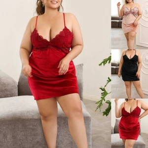 Plus Size Women Sexy Velvet Lace Nightdress Nightie Lingerie Sleepwear Babydoll - Picture 1 of 20