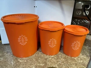 VTG Tupperware Canister Set-3 Harvest Orange Servalier 805 806 809 810 811 812 - Picture 1 of 15